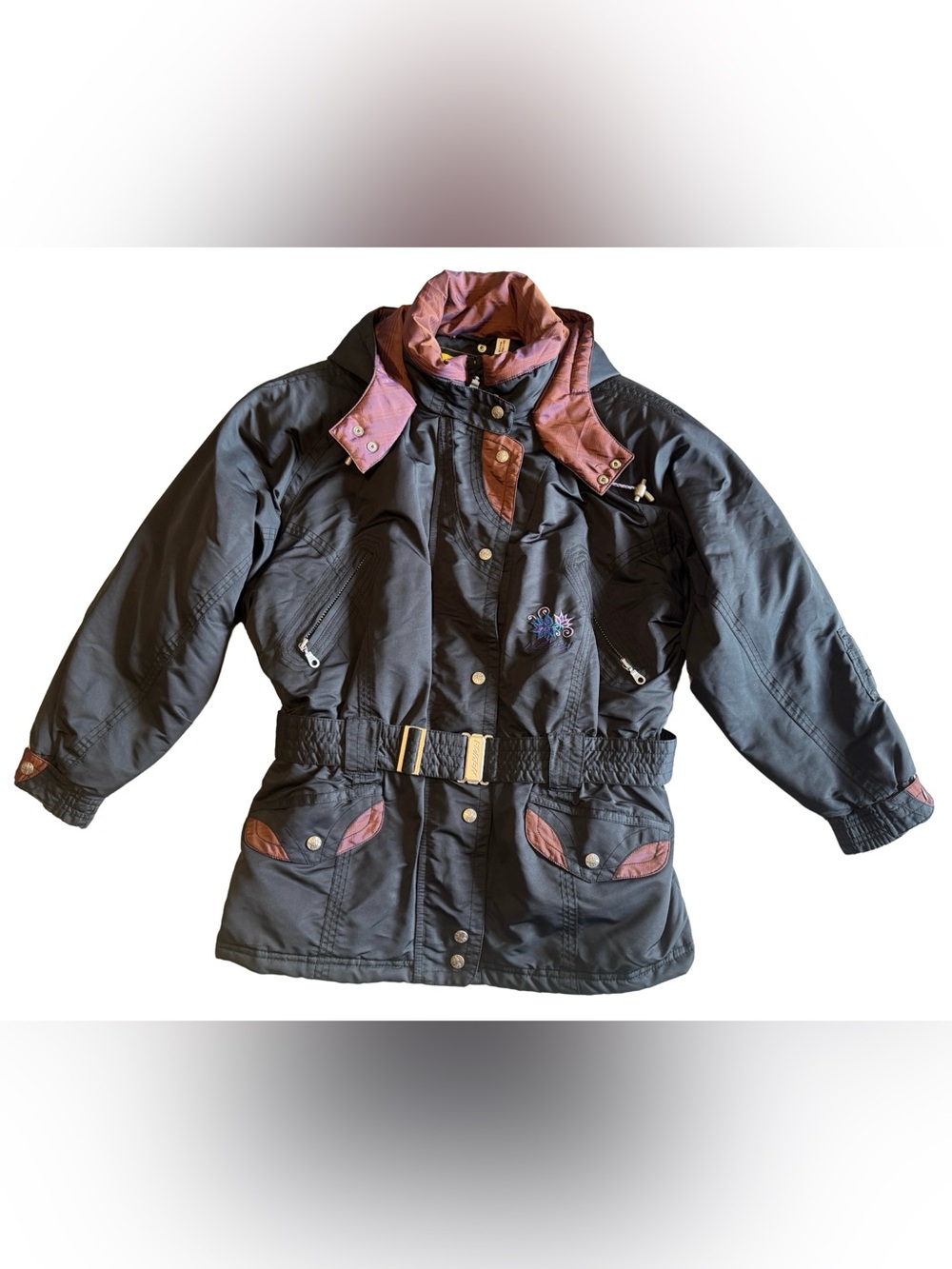 Vintage Nevica The N Line Ski Jacket Womens 10 Recco Black Purple Gorpcore 90s